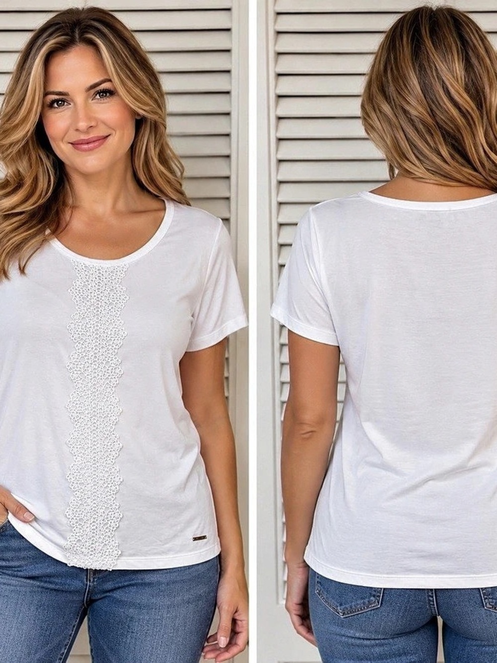 Tahari White Short Sleeve Embellished Tee Like New